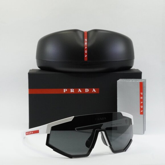 Prada Sport PS04WSF TWK06F Shield Sunglasses – White Rubber/Dark Grey - Picture 1 of 10